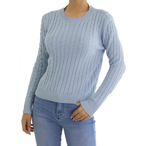Maglia intrecciata girocollo tinta unita 
